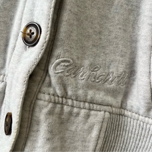 Carhartt Women’s Small Gray Plaid Button Down Flannel Lined Jacket With Hood - Picture 4 of 7